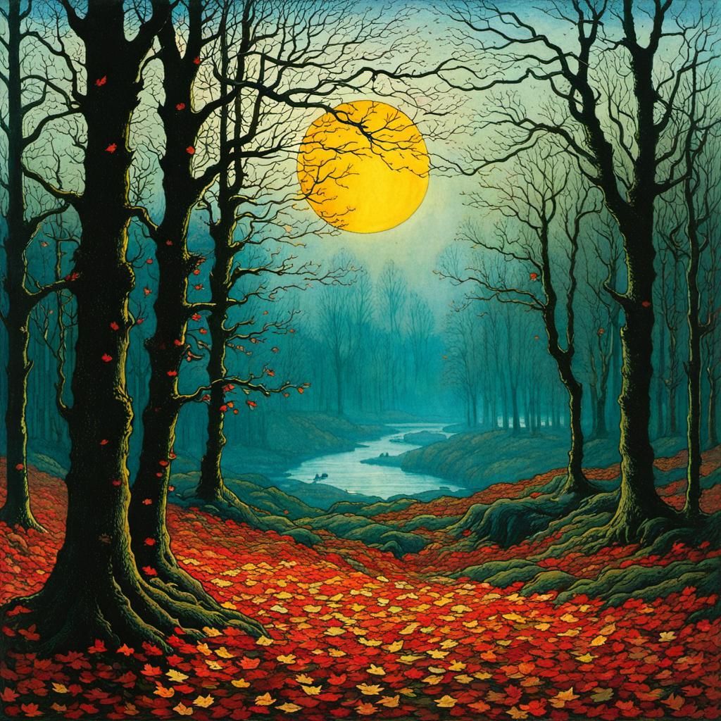 Fleeting Autumn Beauty in Frosty Twilight