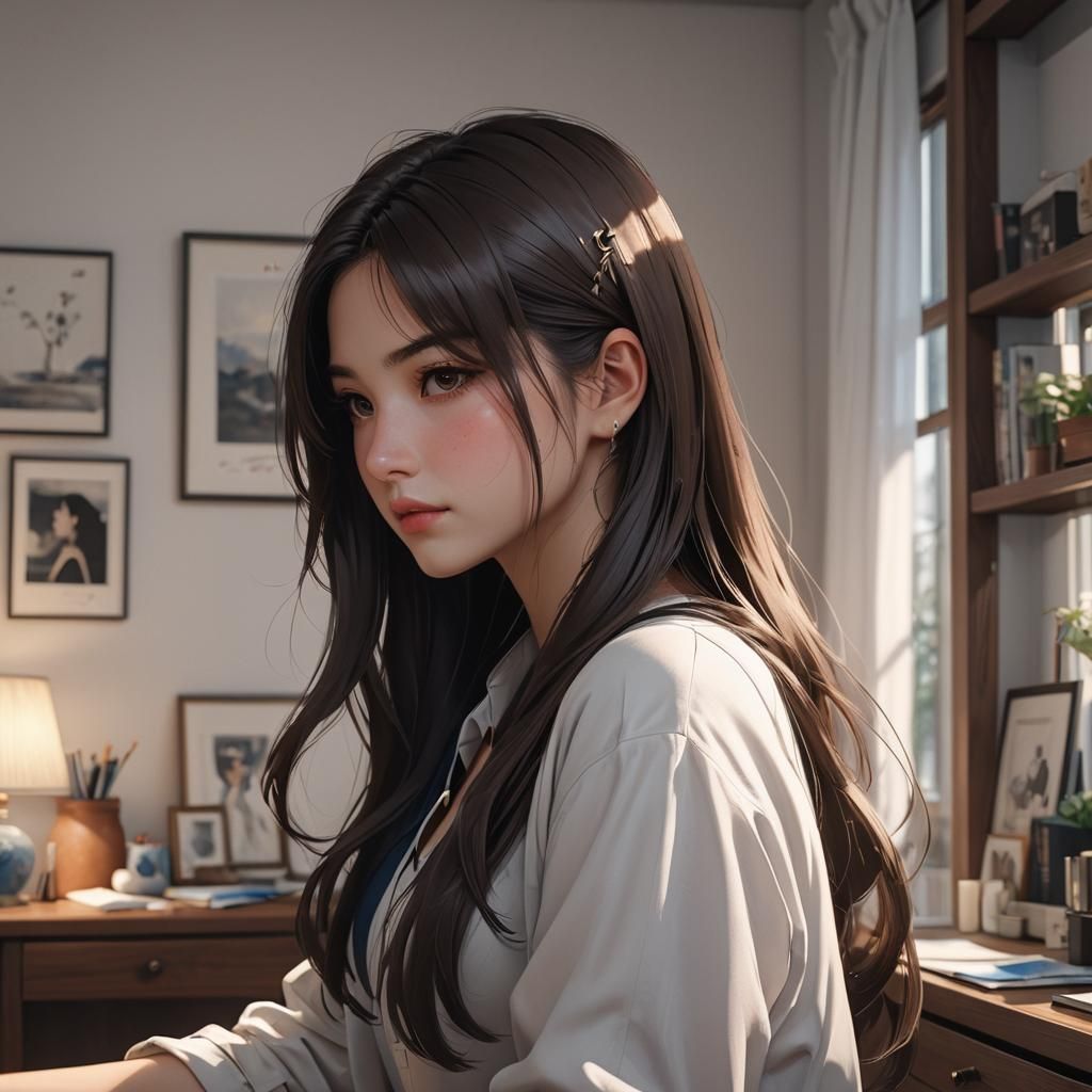 Beautiful Young Woman in Intimate Room Setting