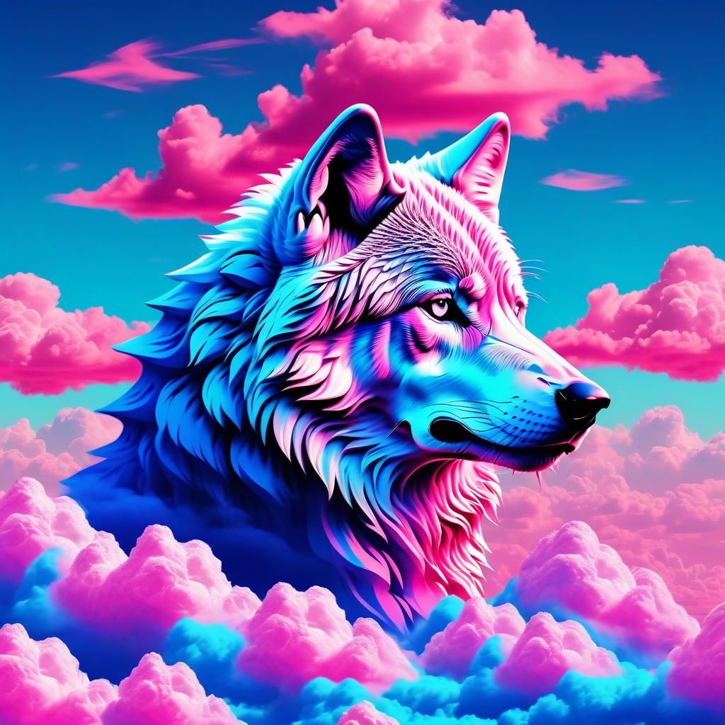 Vaporwave Cloud Wolf in Pastel Hues