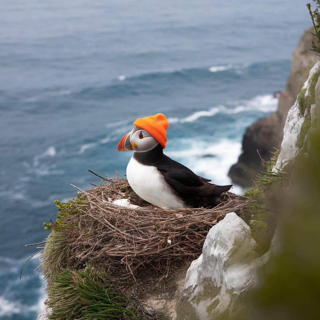 Vibrant Puffin on Cliffside Nest