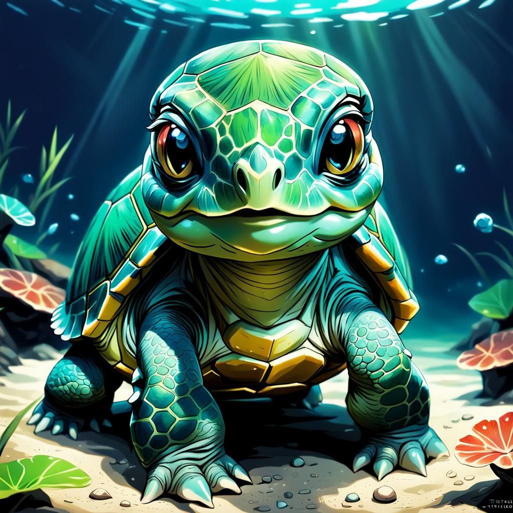 Vibrant Cel-Shaded Baby Turtle Masterpiece