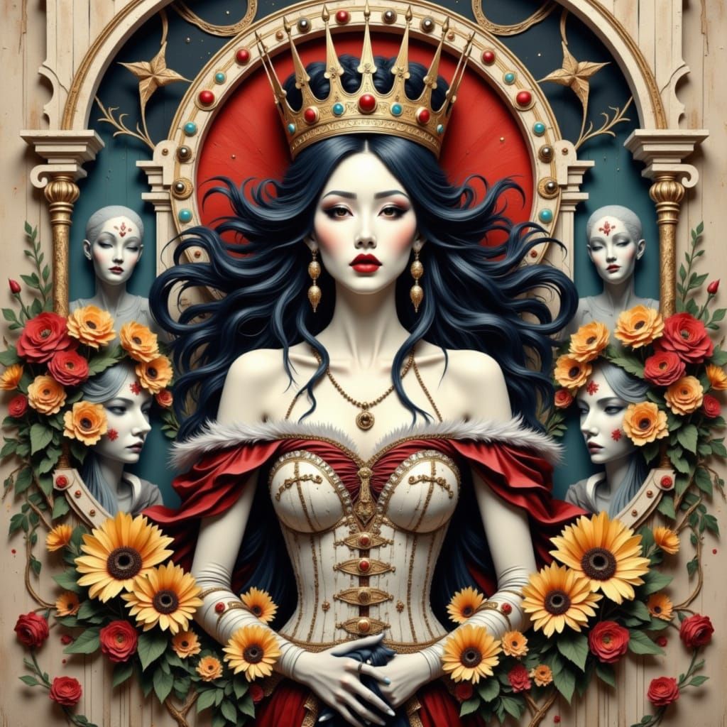 Abstract Queen Portrait in Water-Ink Style