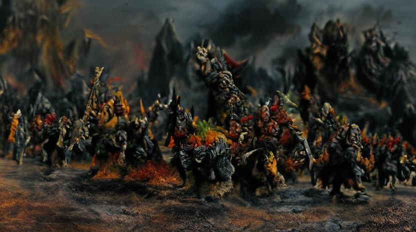 Fantasy Orc Invasion in Ashy Ruins, a Dark and Mysterious Pa...