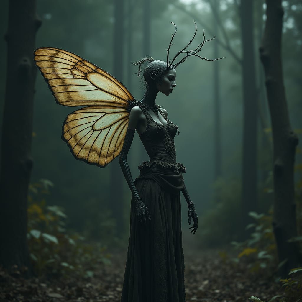 Ethereal Dark Fantasy Creature Emerges from the Shadows