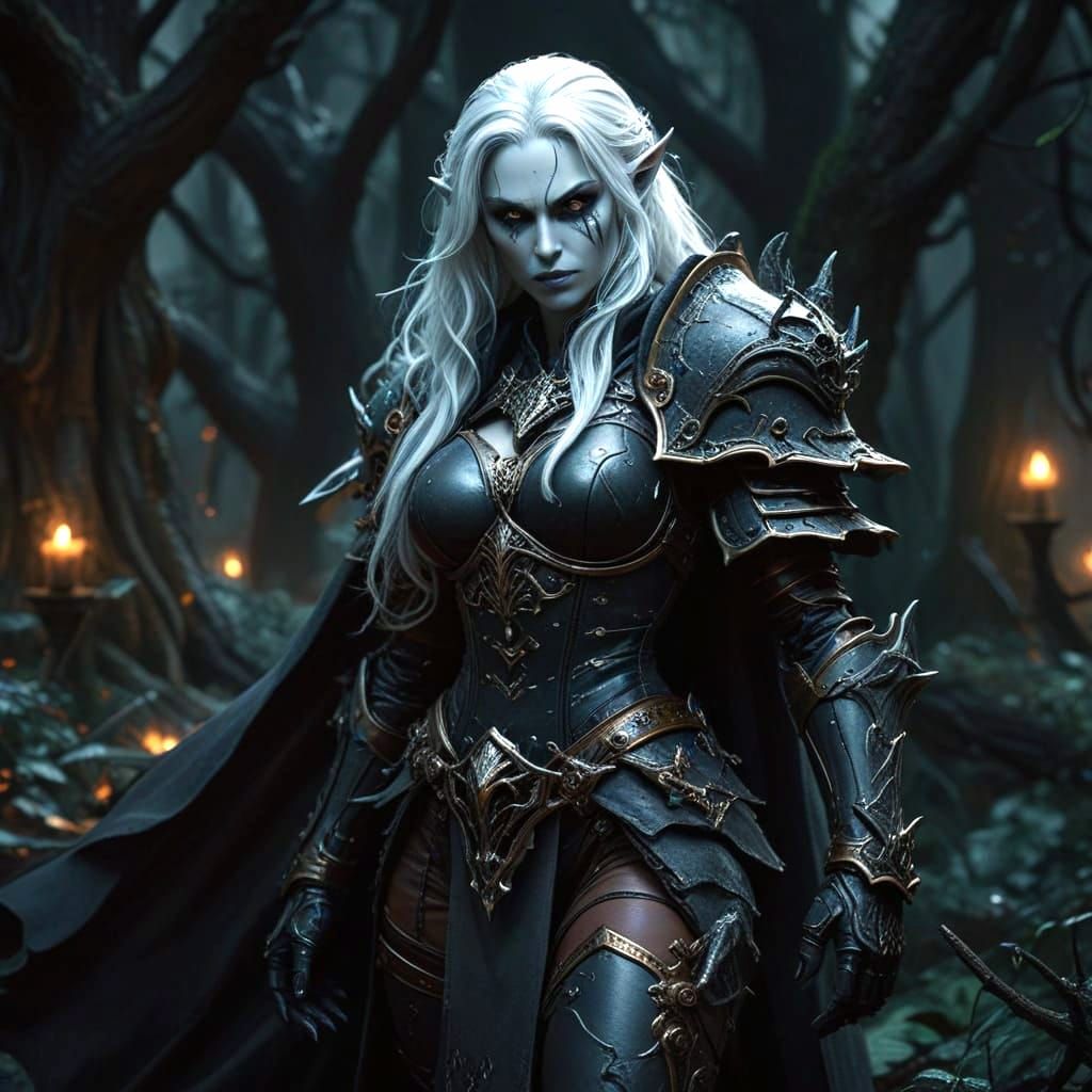 Goddess Elf with Alien Features in Dark Fantasy Style
