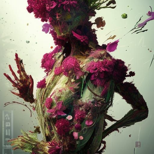 Martian Flower Creature in Apartment, Wet Brush Style