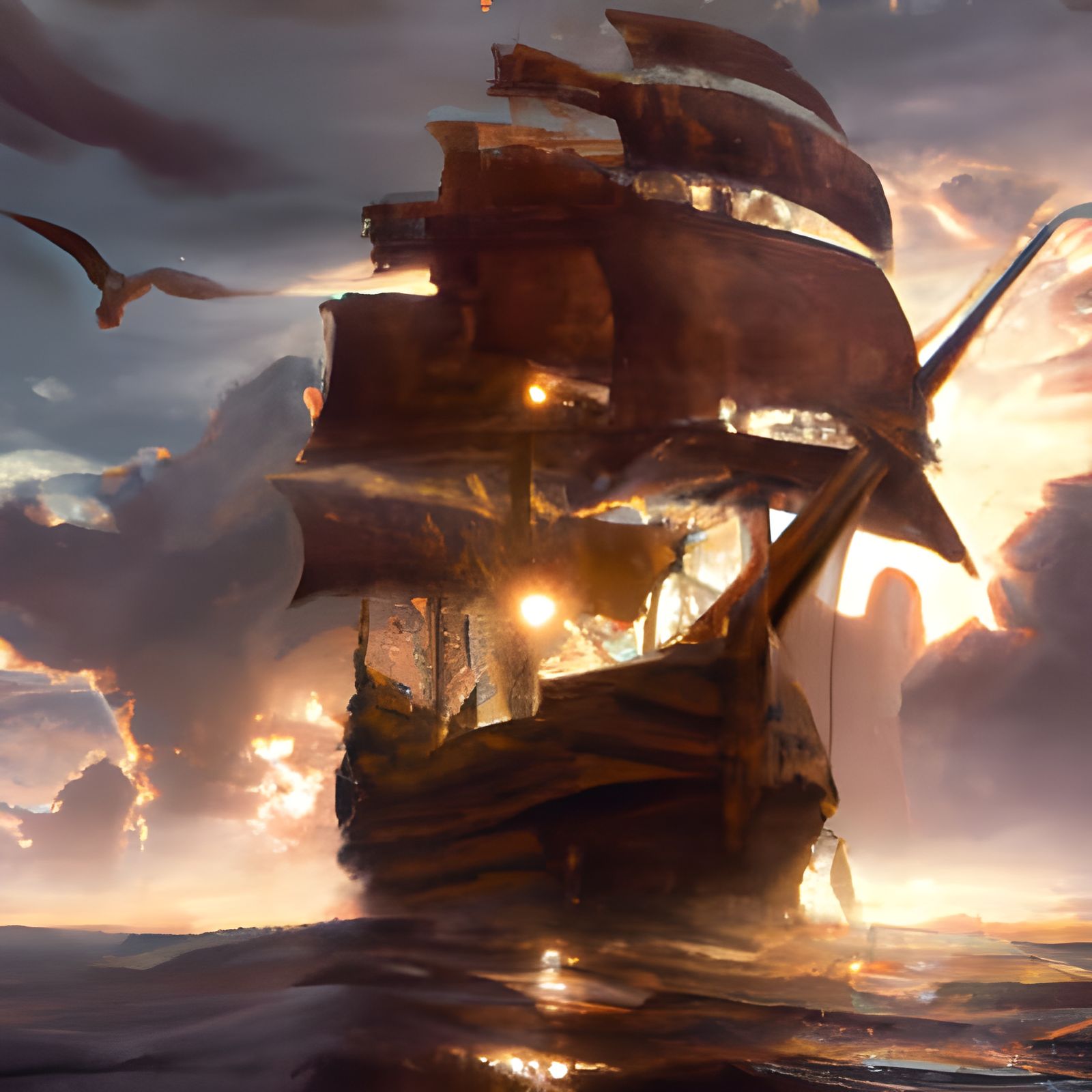 Epic Sunset Shipwreck in Maximalist Digital Art
