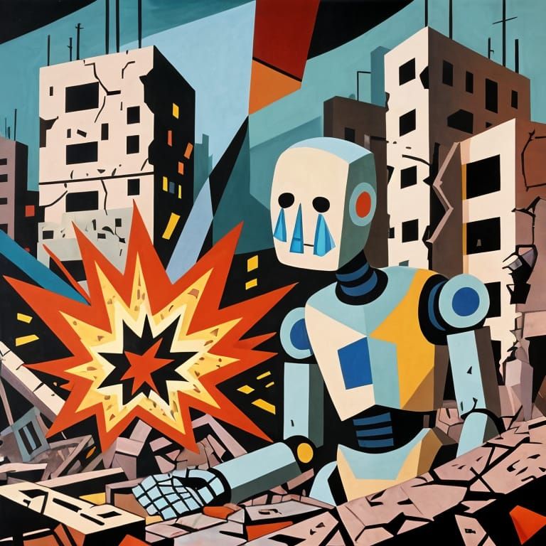 Cubist Android in Dystopian Ruins