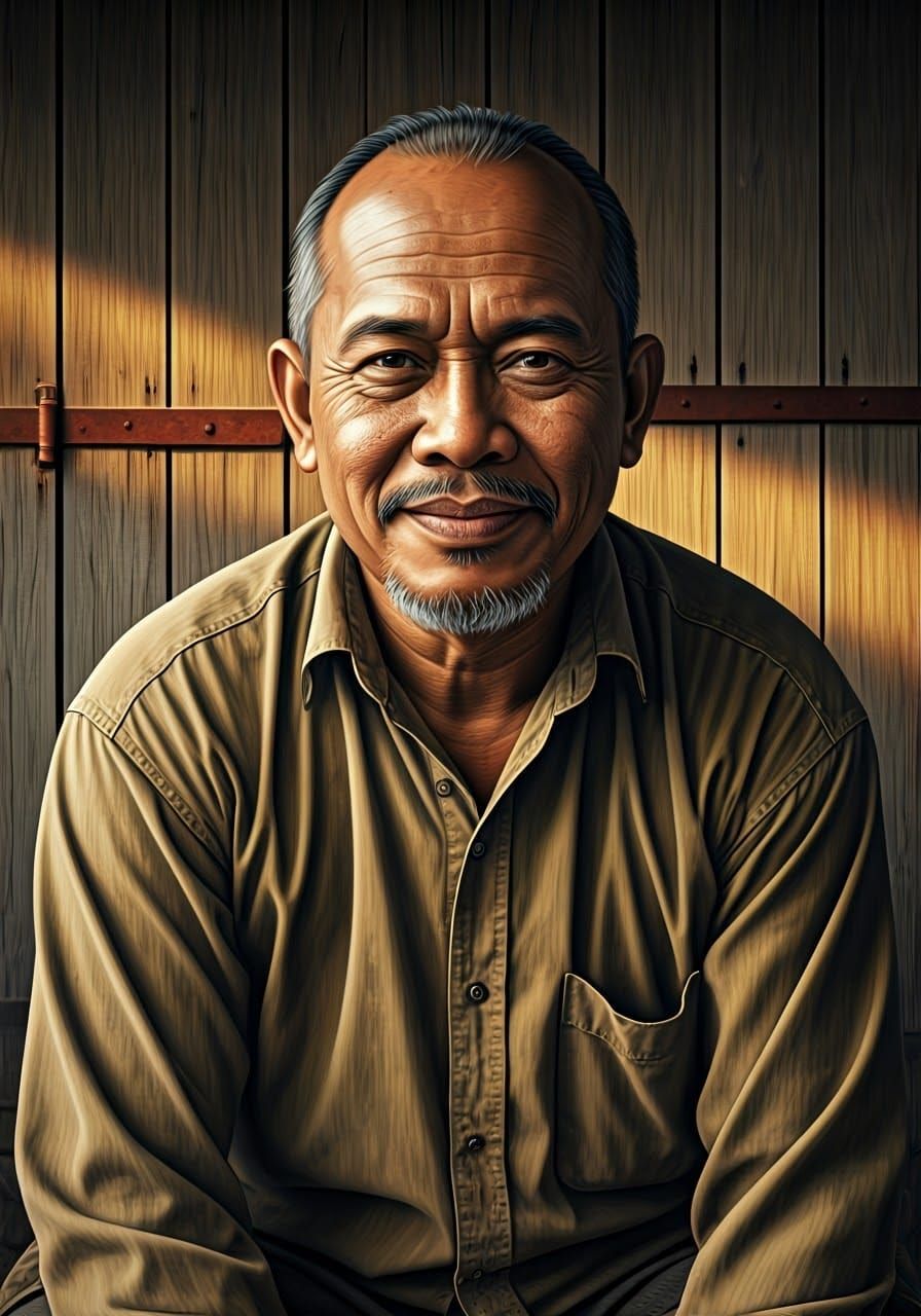 Weathered Malay Gentleman in Warm Rustic Setting