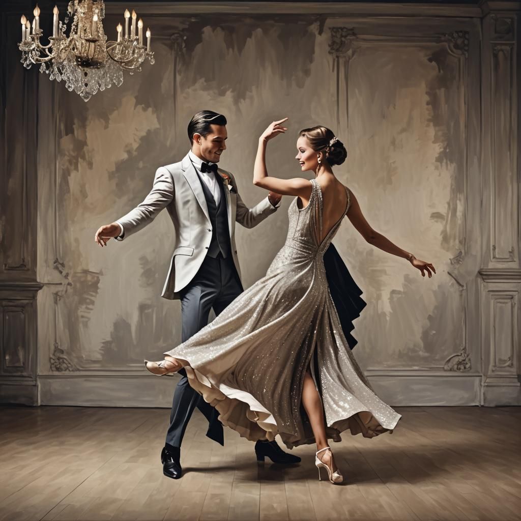 Glamorous Couple Dancing in Formal Attire