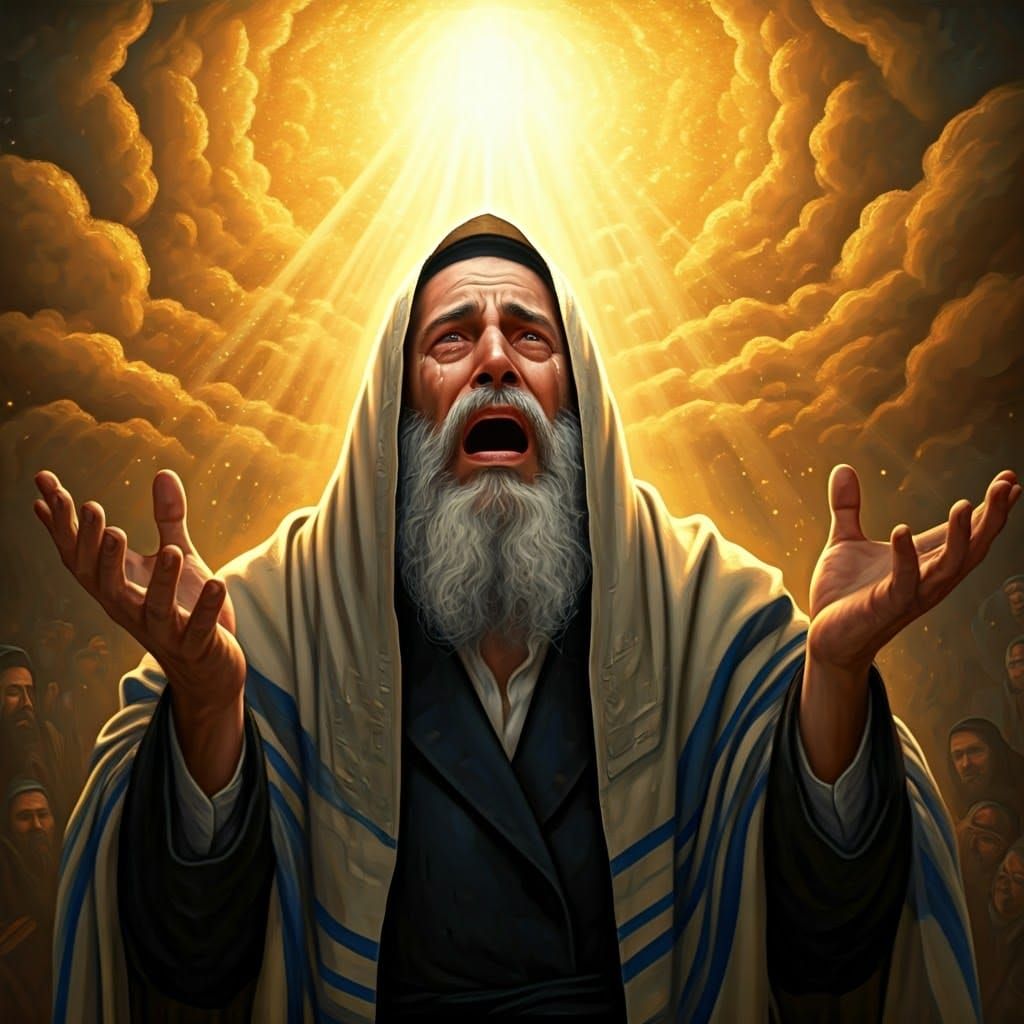Ultra-Orthodox Jew in Ecstatic Prayer with Golden Light and...