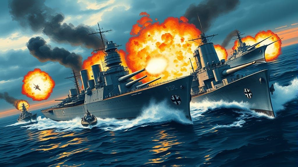 WW2 Battleships Clash in Epic Naval Battle