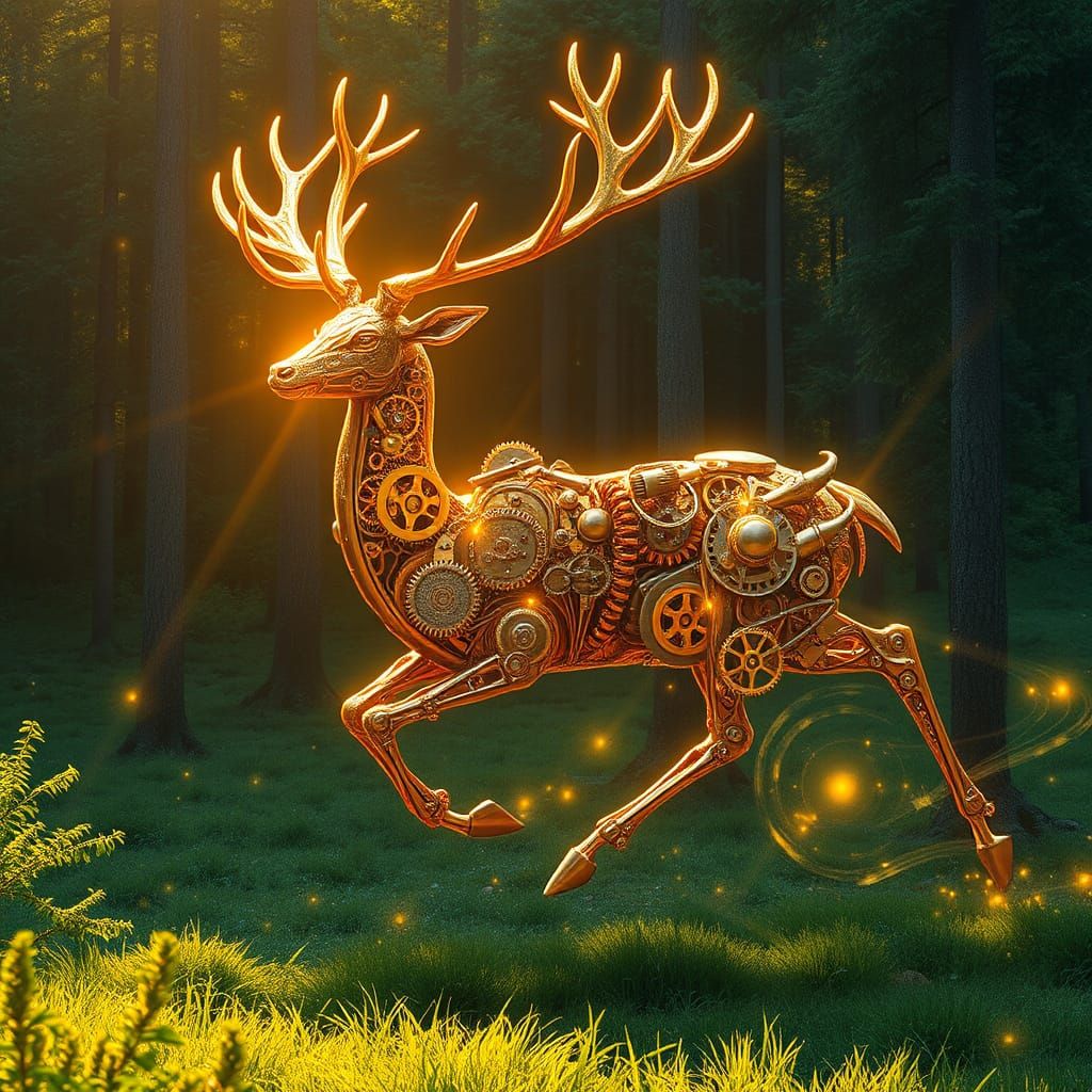 Golden Gear Deer Hopping Through Forest