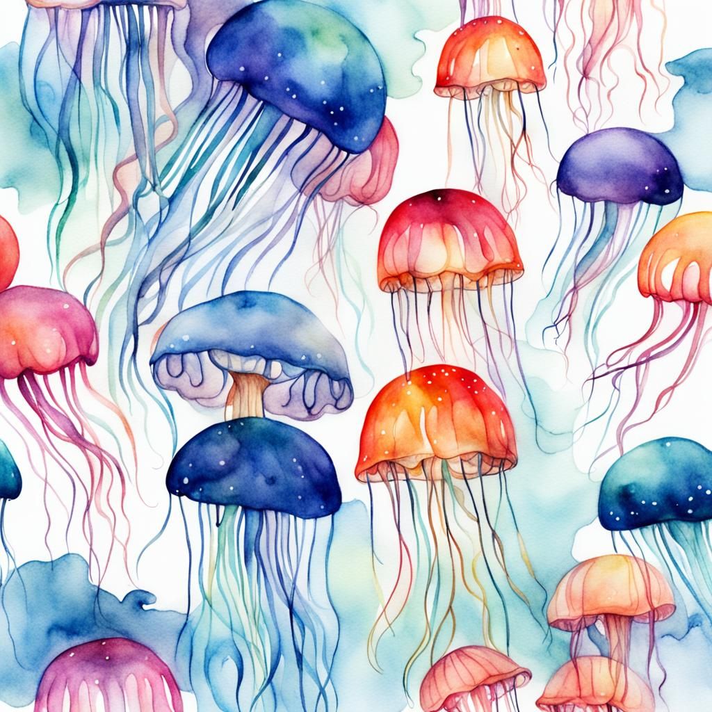 The Bright Immortal Jellyfish in Whimsical Watercolor