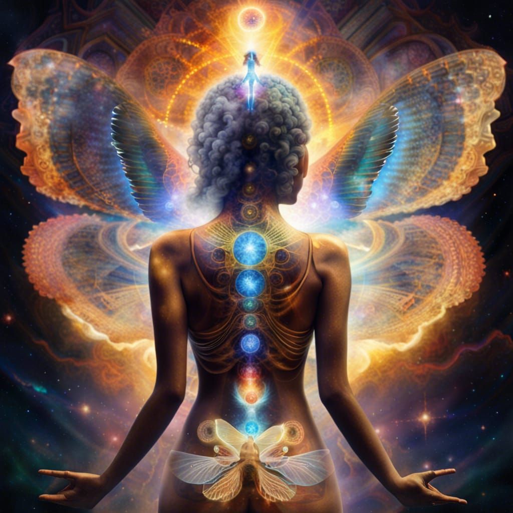 Sacred Geometry Angel with Butterfly Wings in Nebula