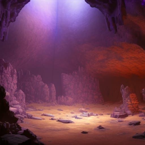 Purple Cave Night: Fantasy Concept Art with Intricate Detail...