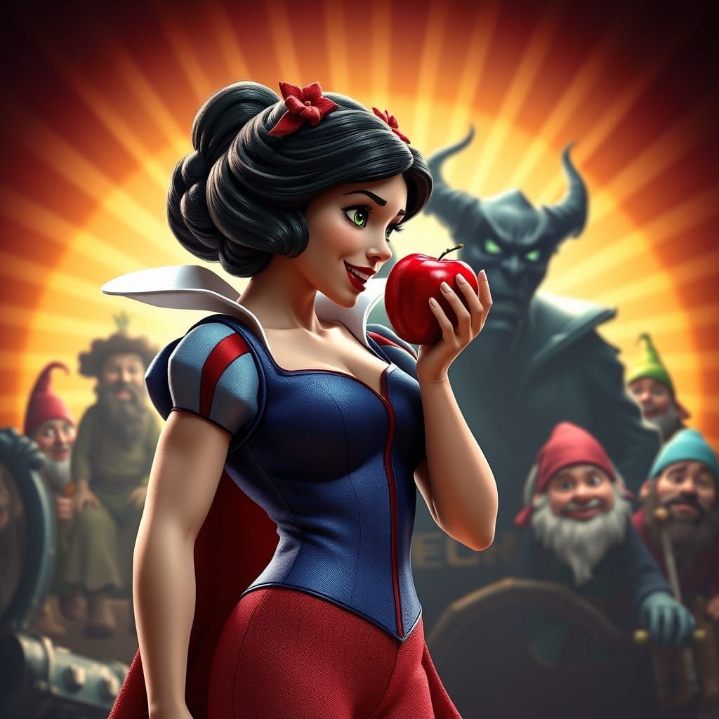 Modern Snow White Bites into a Shiny Red Apple