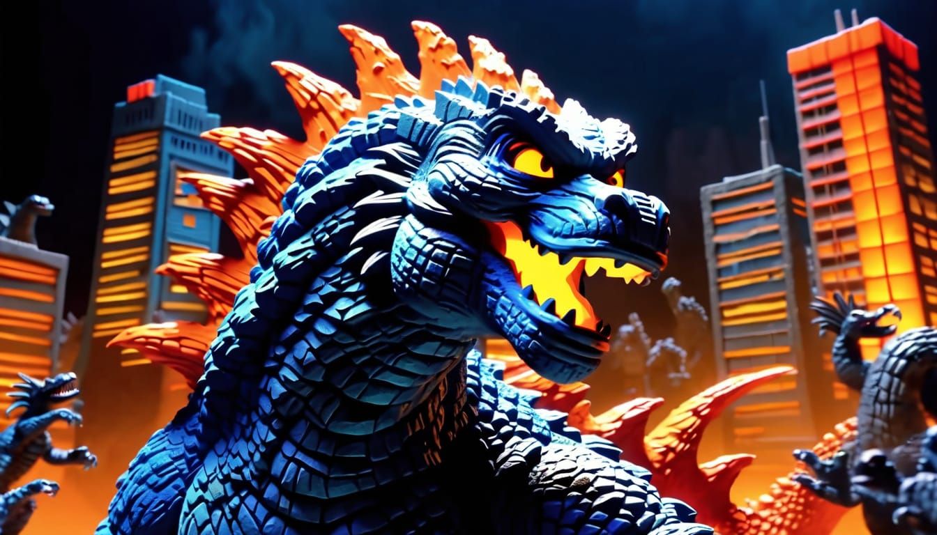 Godzilla Rampage Through Tokyo in Claymation Style