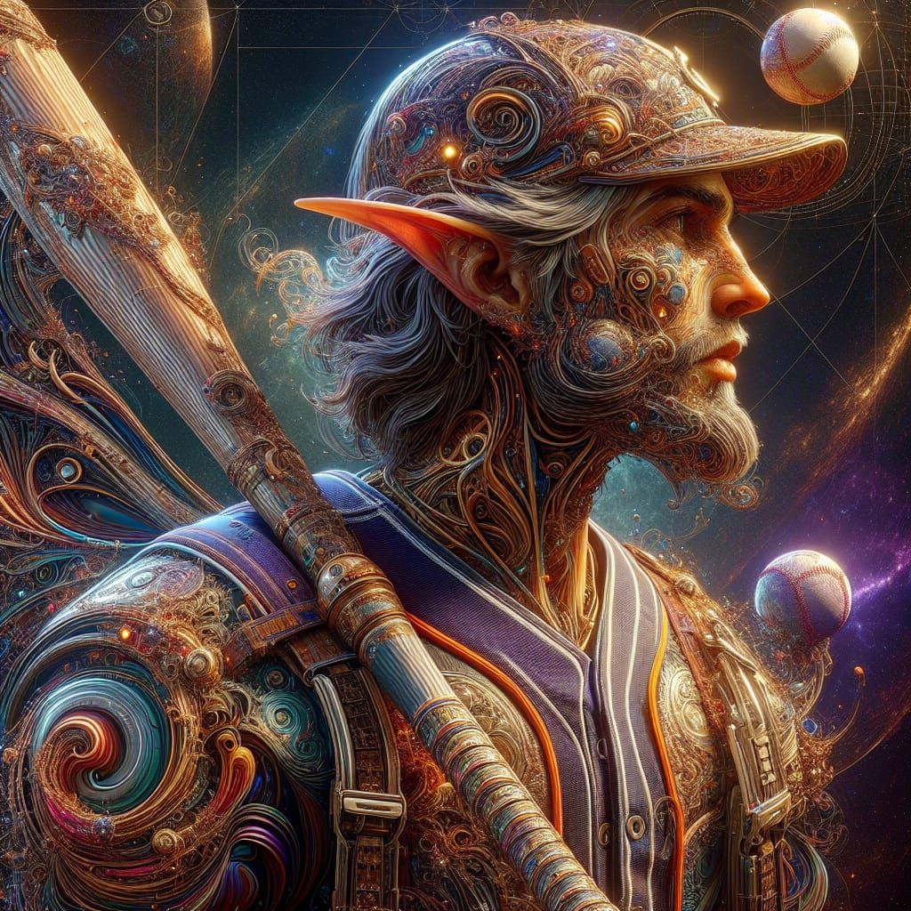 Ethereal Baseball Player in Cosmic Space