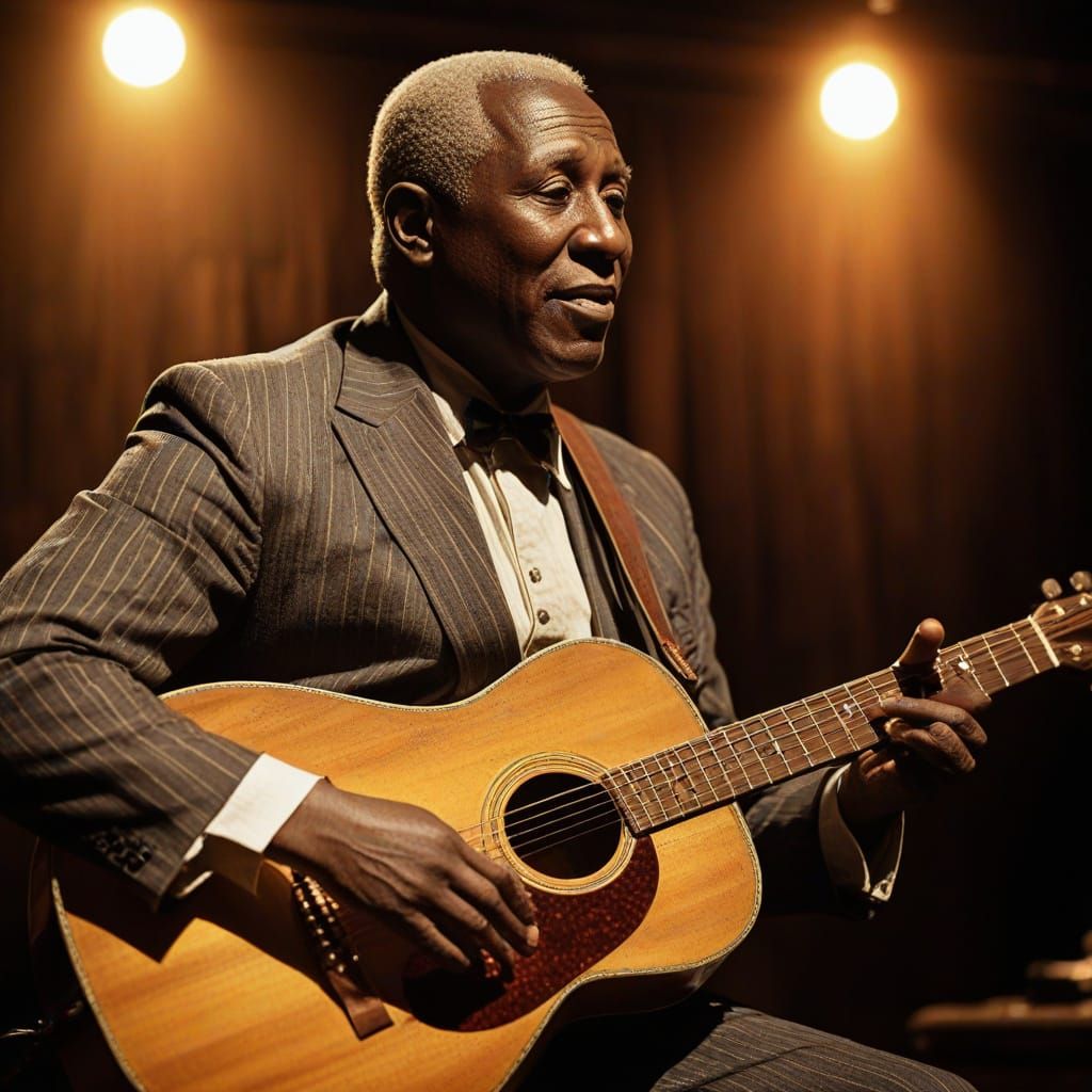 Leadbelly on Stage in American Folk Art Style