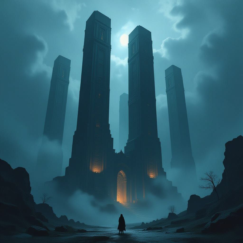 Ominous Pillars in Dark Fantasy Landscape