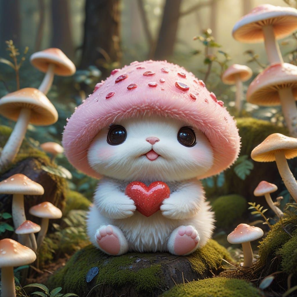 Kawaii Creature with Heart-Shaped Eyes in Soft Pastel Hues