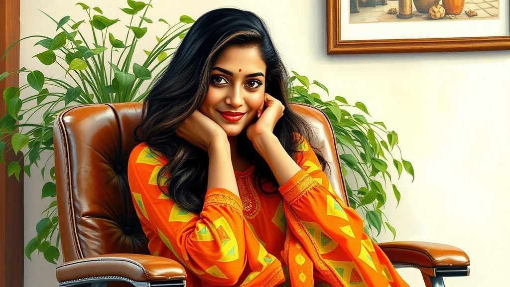 Elegant Bengali Woman in Vibrant Dress, Golden Light