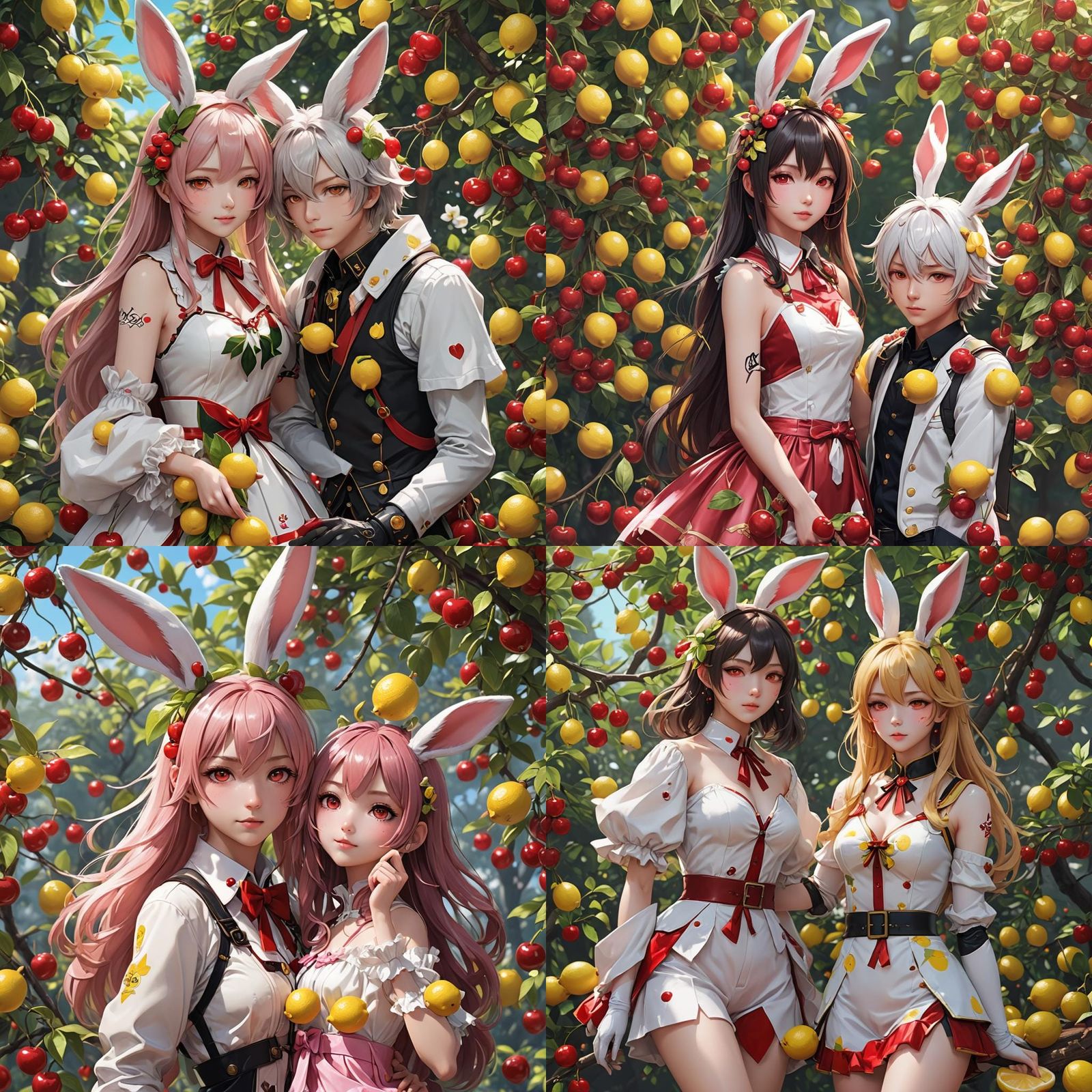 Vibrant Cherry Bunny Woman and Lemon Fox Man in 3D Anime Sty...