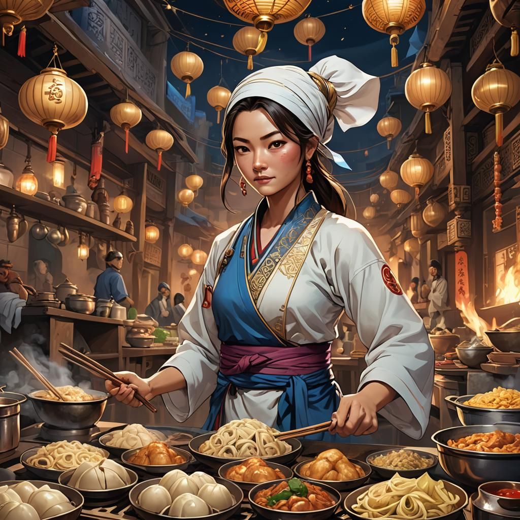 Emma Stone Warrior Li Na in Arabian Nights Dumpling Chef Mas...