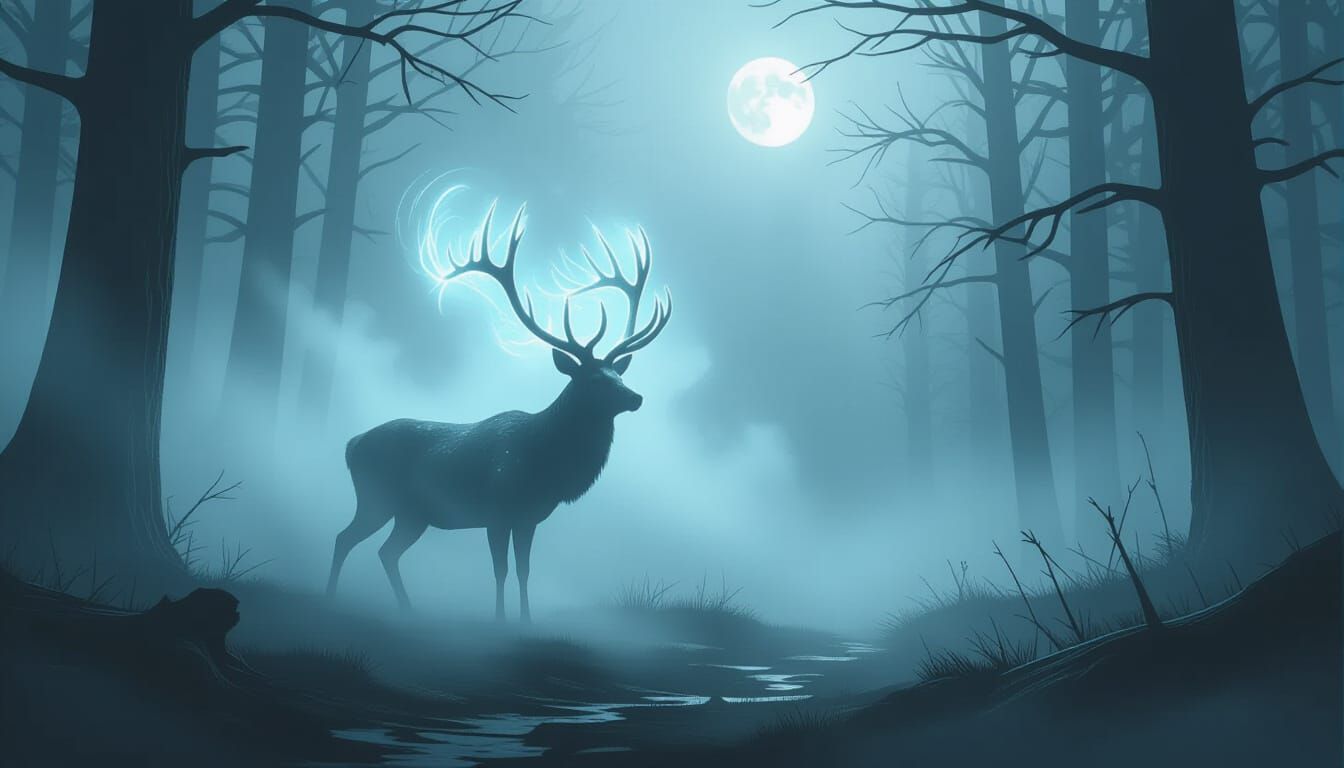 Spectral Deer Emerges from Foggy Primeval Forest
