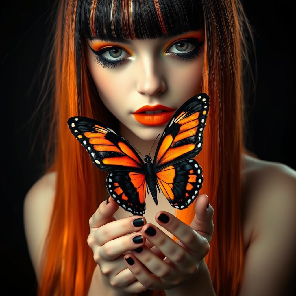 Gothic Goddess with Orange and Silver Hair