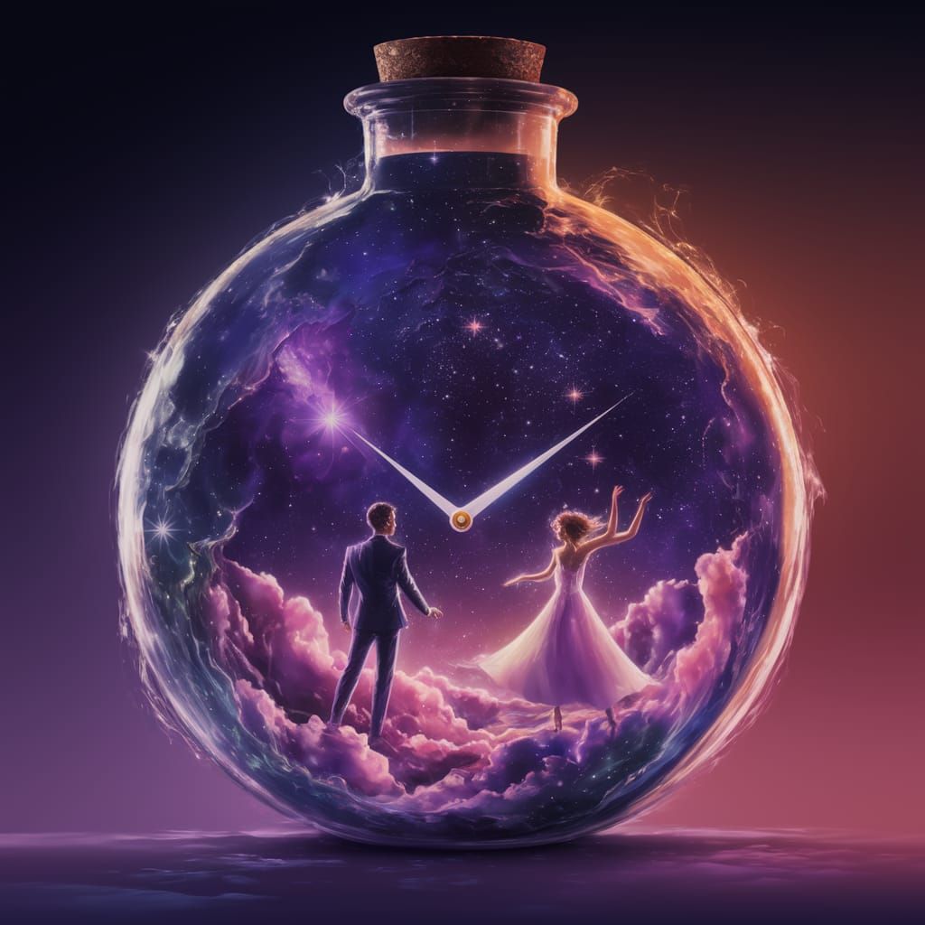 Surreal Cosmic Couple Dancing in Celestial Vortex