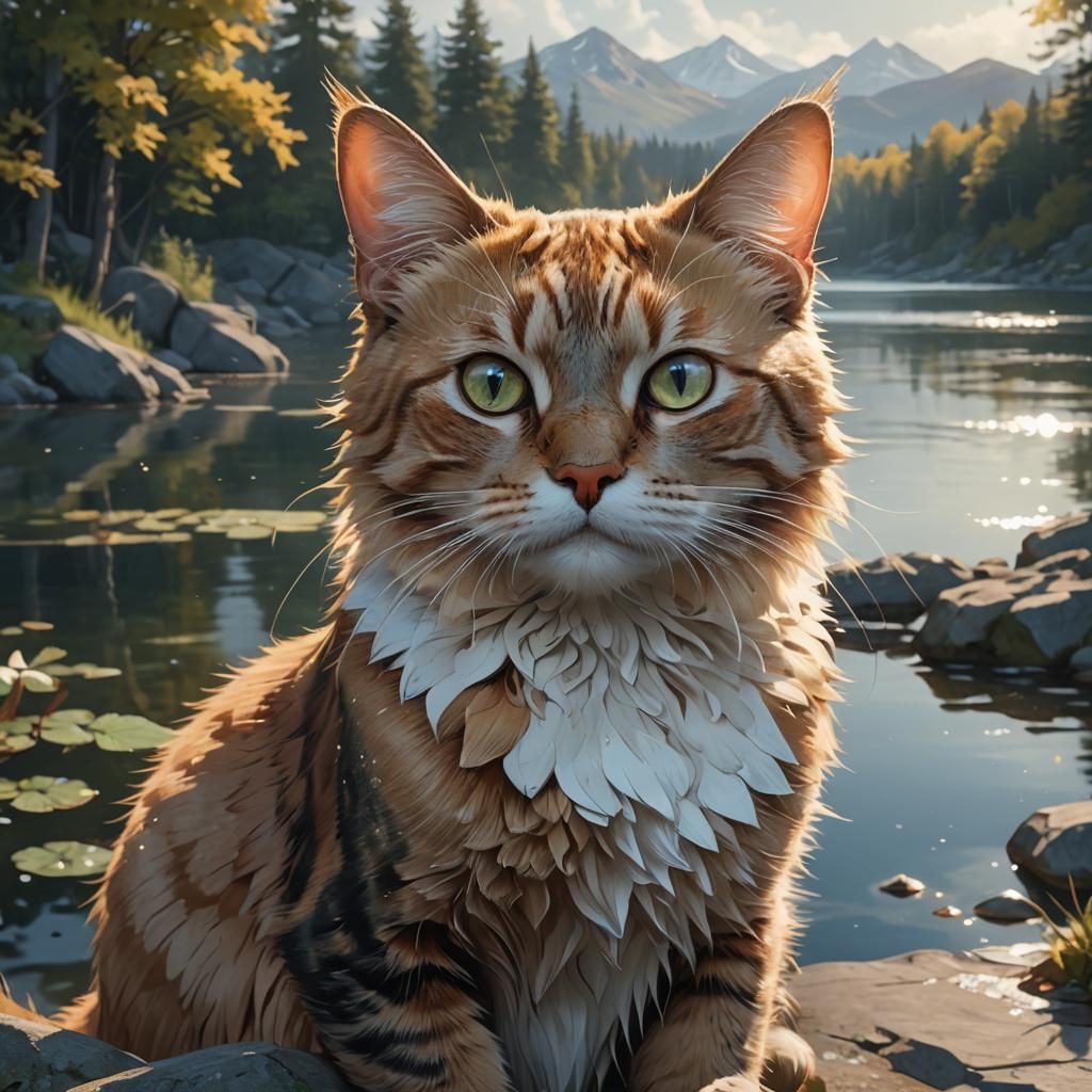 Hyperrealistic Lake Portrait of a Feline Form