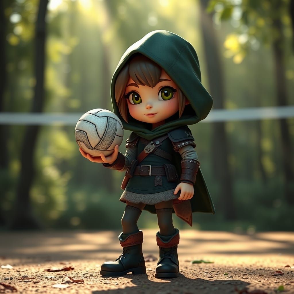 CGI Cartoon Female Ranger Volleys Ball in Fantasy Forest