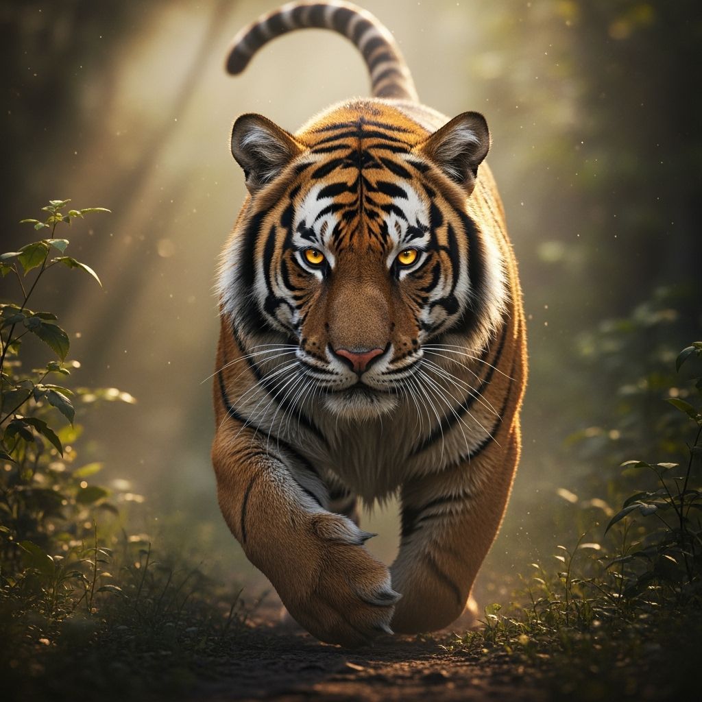 Majestic Tiger Hunts in Sunlit African Jungle