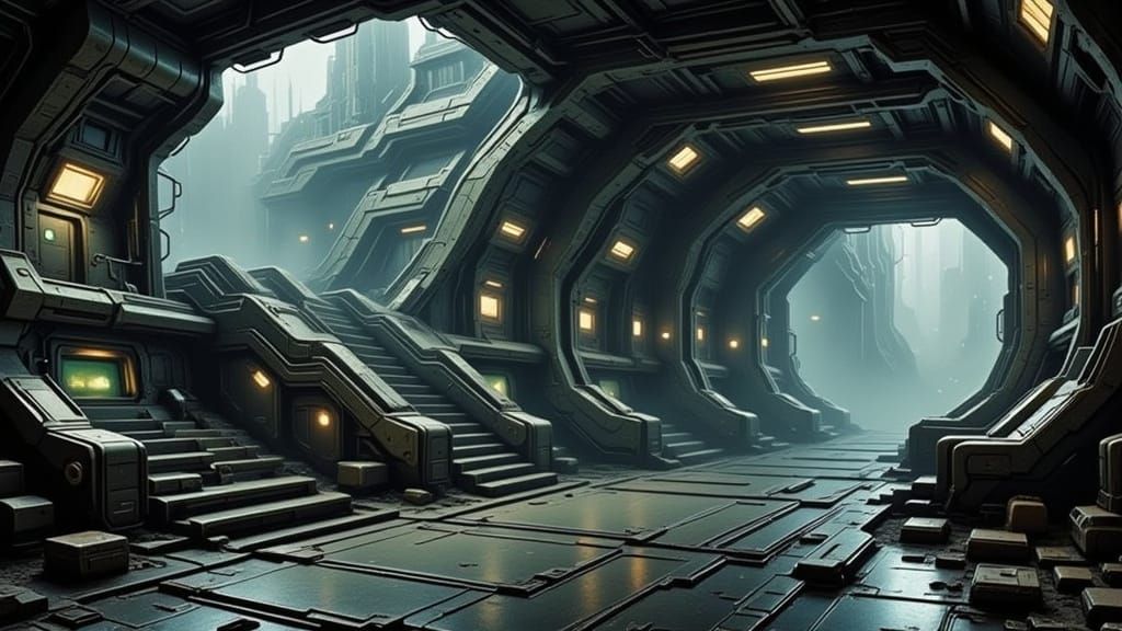 Abandoned Space Station in Cyberpunk Atmosphere