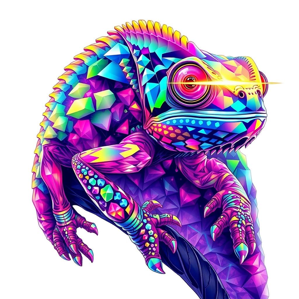 Psychedelic Crystal Chameleon in Vector Art Style