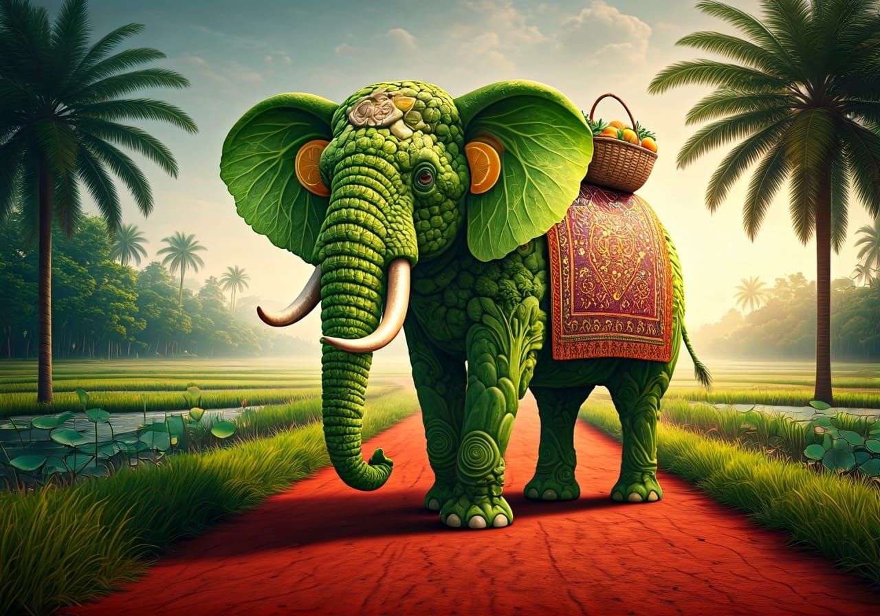 Majestic Fruit Elephant in Hyper-Realistic Style