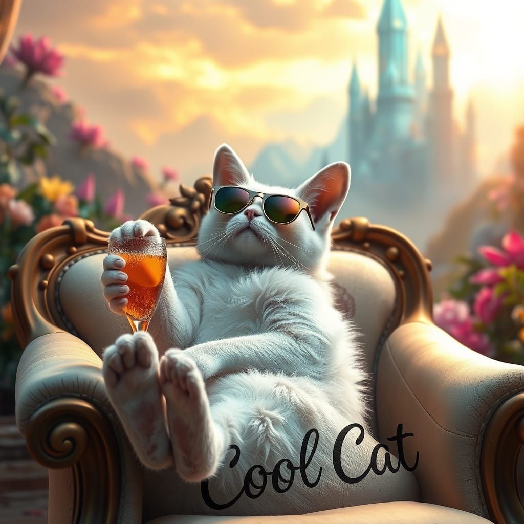 Serene Opal Feline in Luxurious Fantasy Landscape