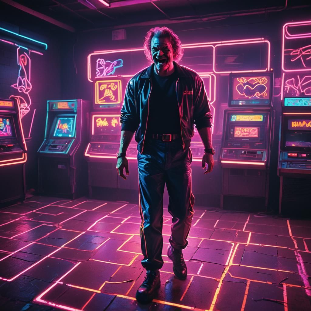 Neon Retro Wrestler Haunts a Bloody Past