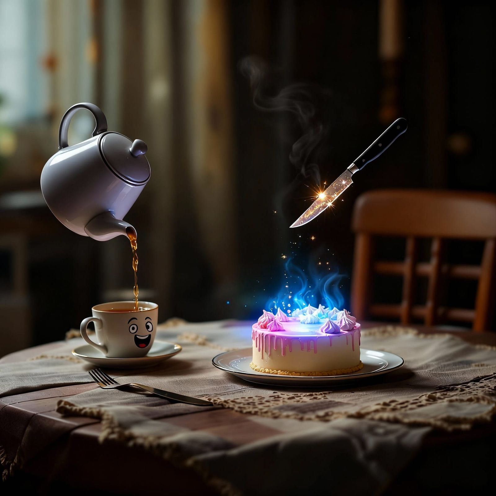 Magical Self-Pouring Teapot and Luminescent Cake