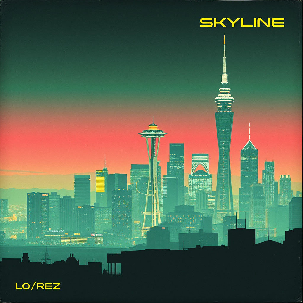 Cyberpunk Seattle Skyline in Lo/Rez Style