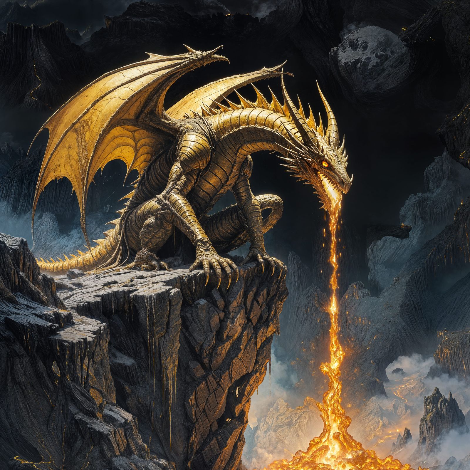 Emaciated Gold Dragon Vomiting Molten Treasure