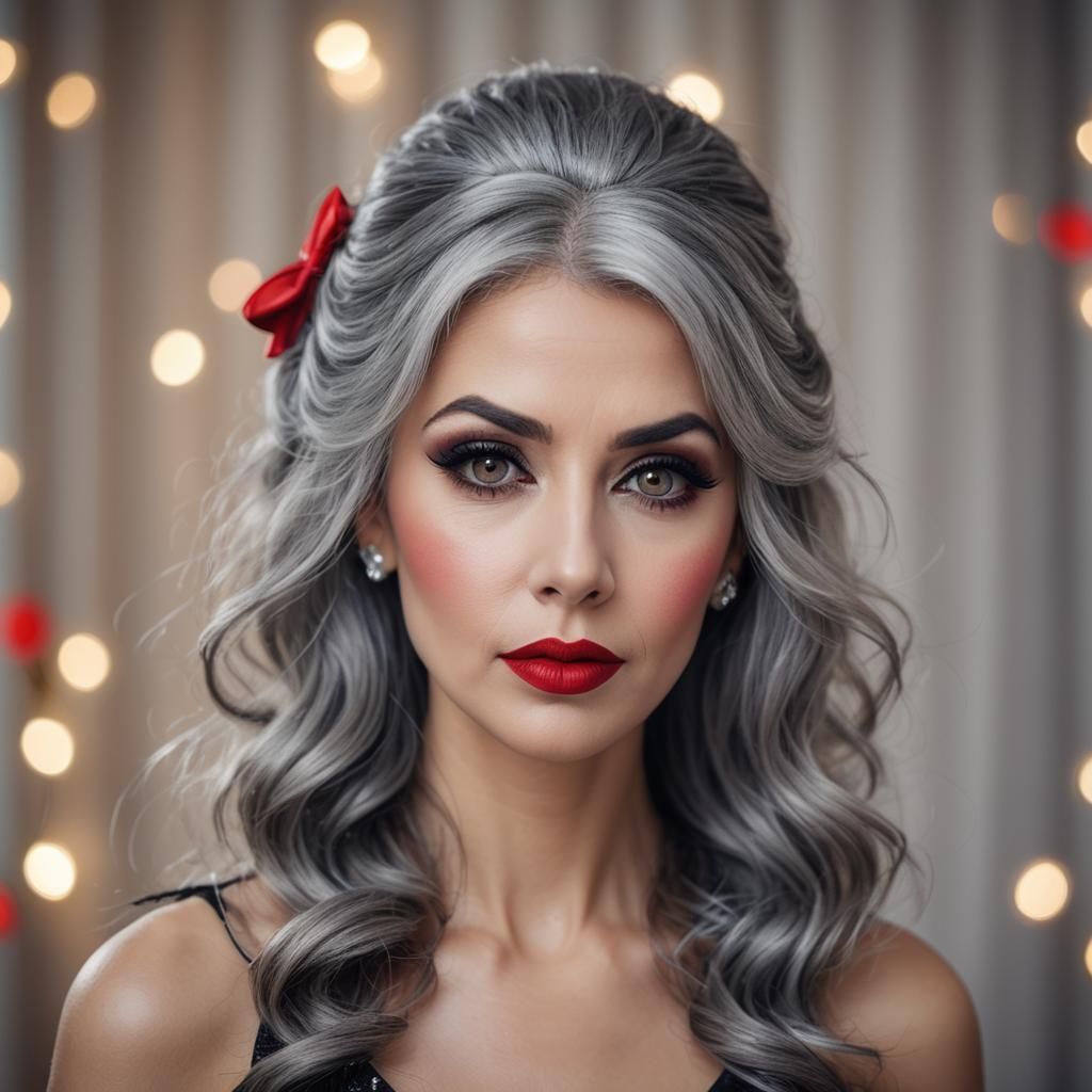 Luxurious Woman with Grey Hair in an Updo