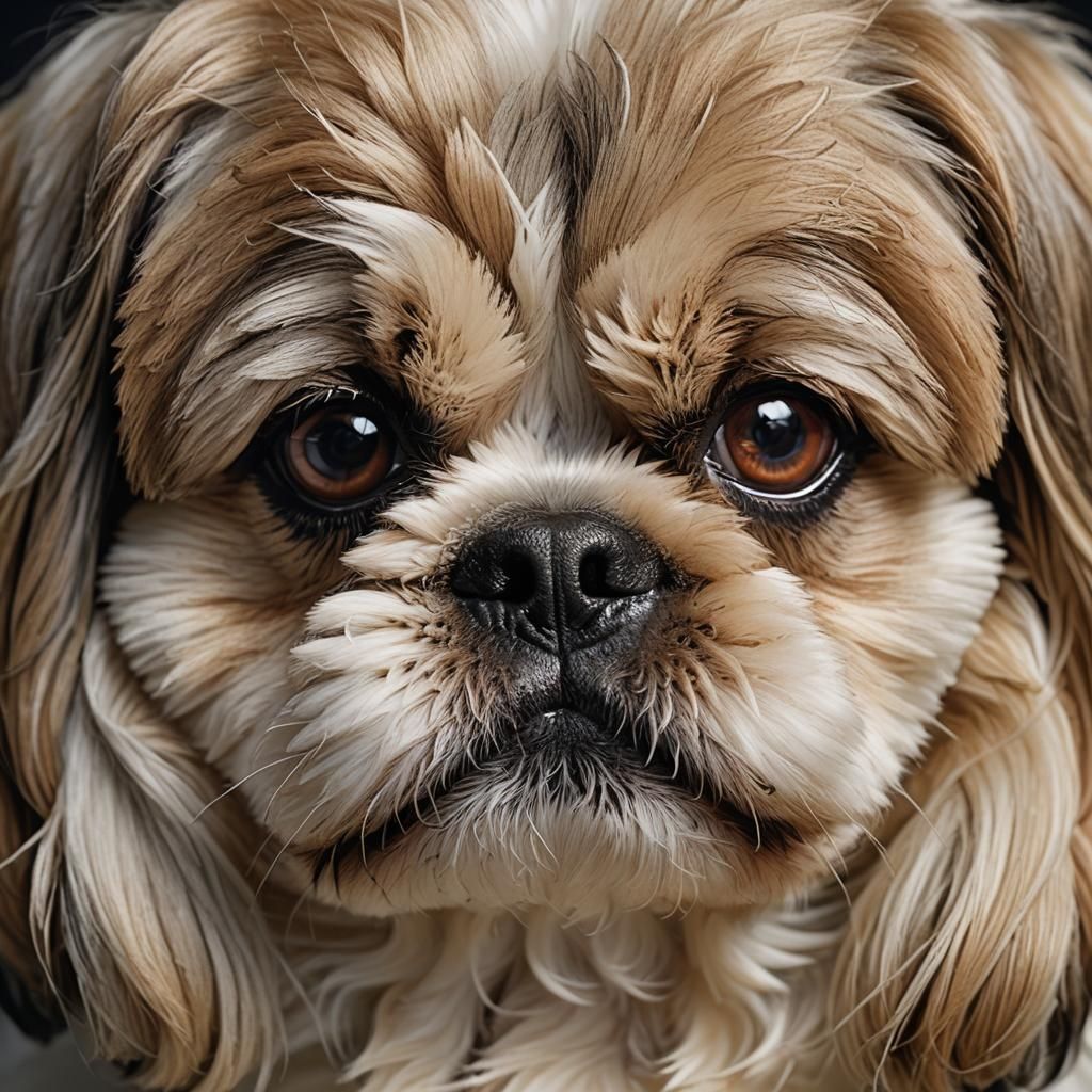 Warm Portrait of a Shih Tzu's Face in Soft Light