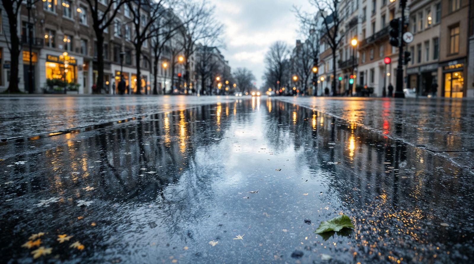 Spring Rain Reflections in City Streets