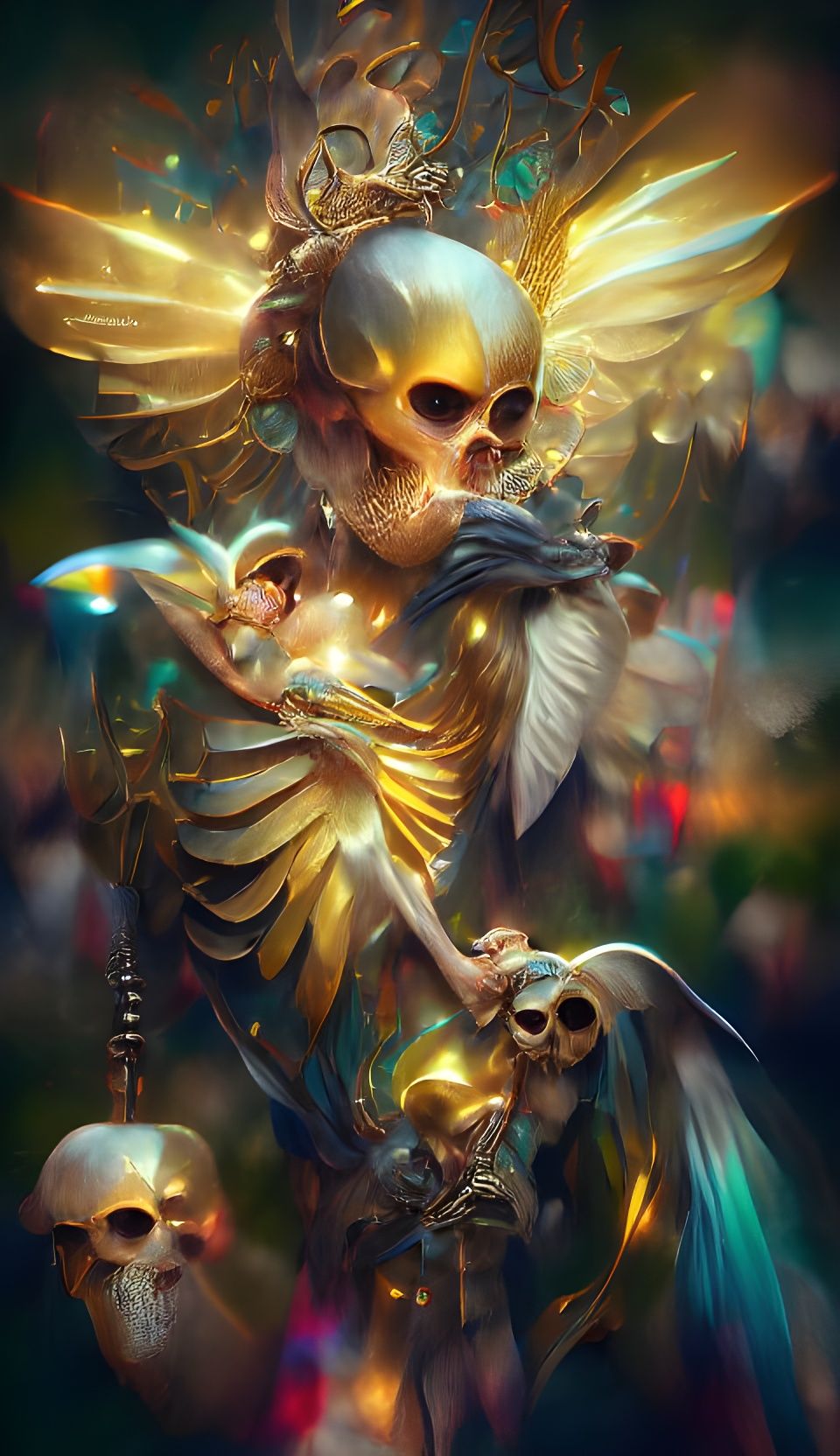 Victorian Era Skeleton Angel in Luxurious Titanium Gold