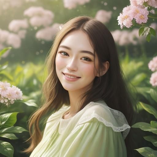 Serene Girl in Lush Garden Impressionism Portrait