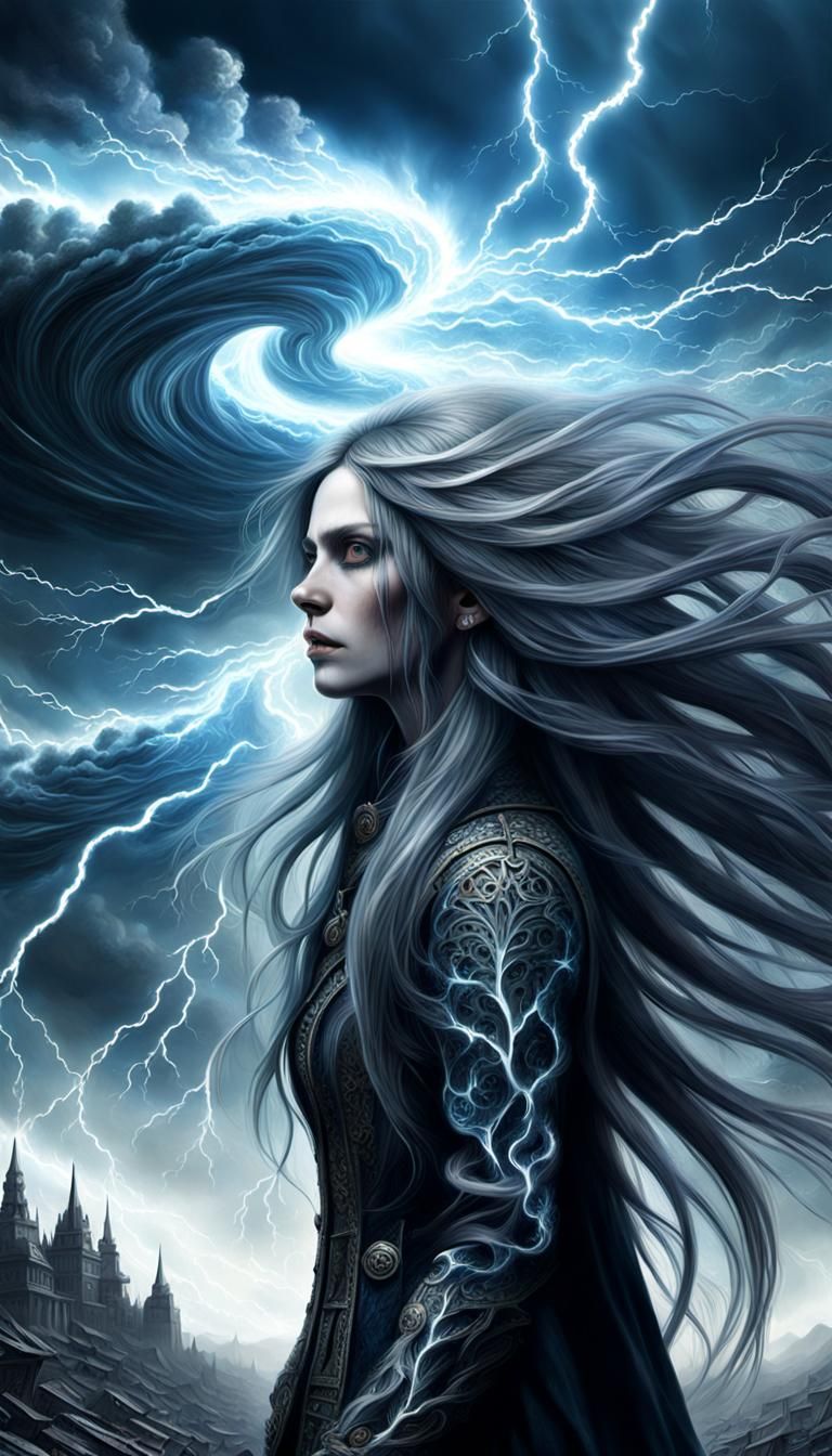 Gothic Goddess Transforms into Gothic Fractal Lightning