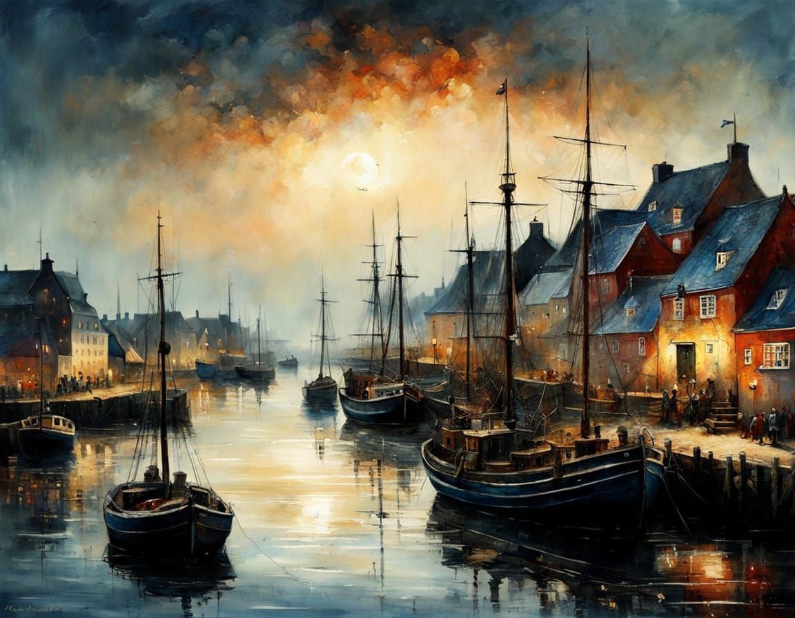 Denmark's Historic Fishing Harbor at Sunset